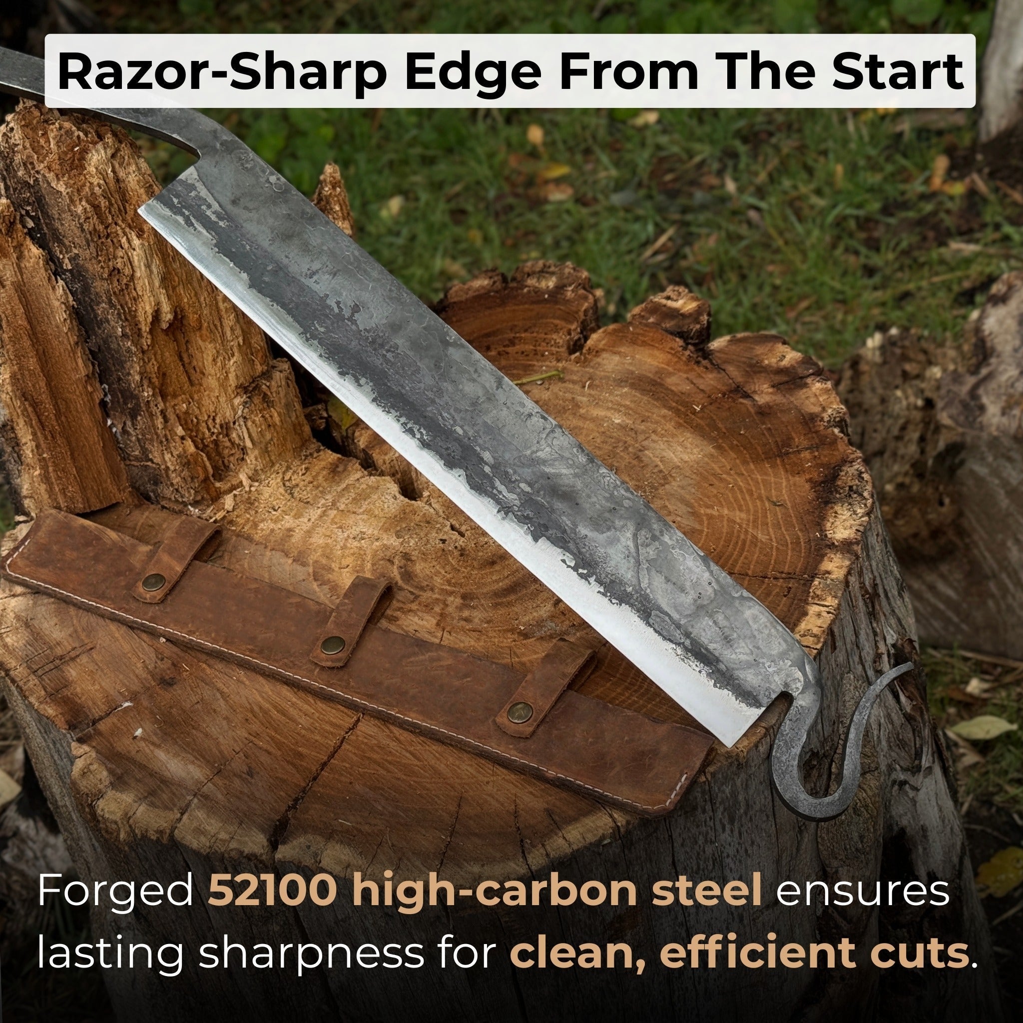 Large Stock Knife Cloggers Knife with hand-forged steel blade and ash handle