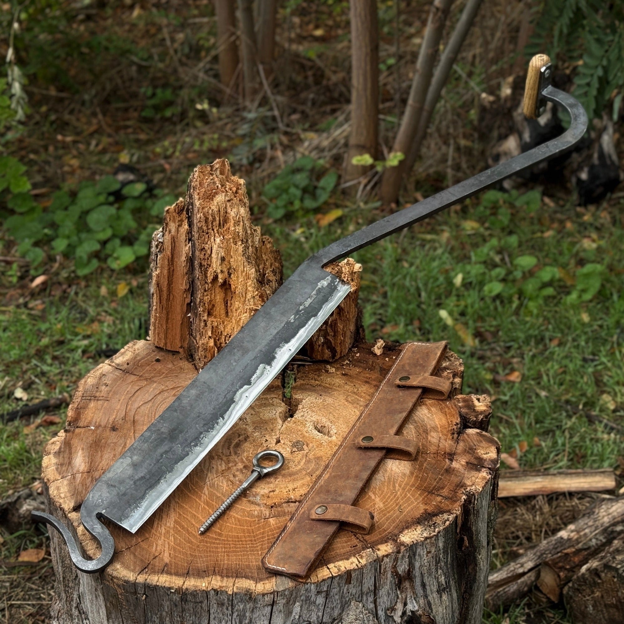 Large Stock Knife Cloggers Knife with hand-forged steel blade and ash handle