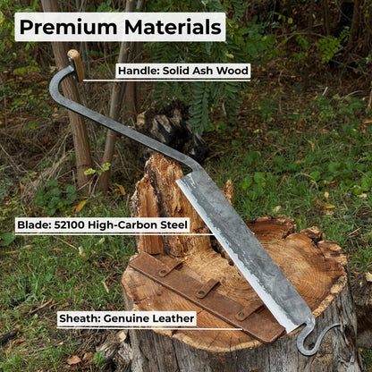 Large Stock Knife Cloggers Knife with hand-forged steel blade and ash handle