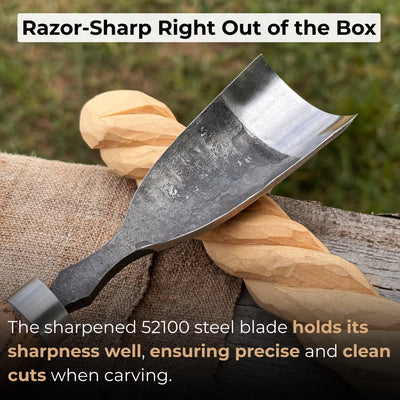 Large straight gouge rounded chisel with ash wood handle and carbon steel blade