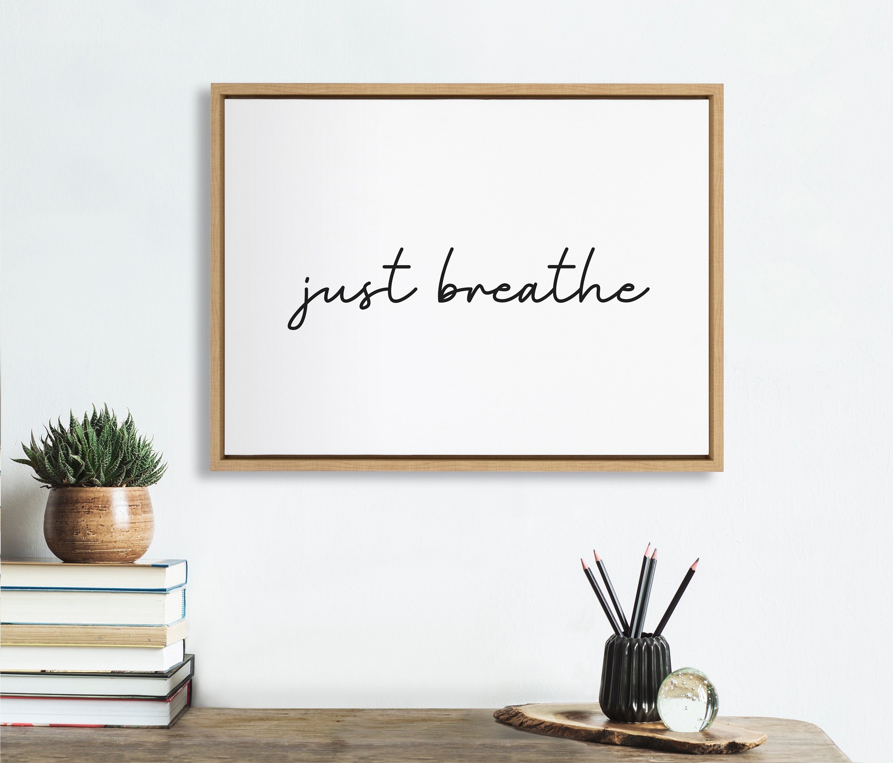 Sylvie Just Breathe Horizontal BW Framed Canvas by kateandlaurel - product image 4 for Resin Society