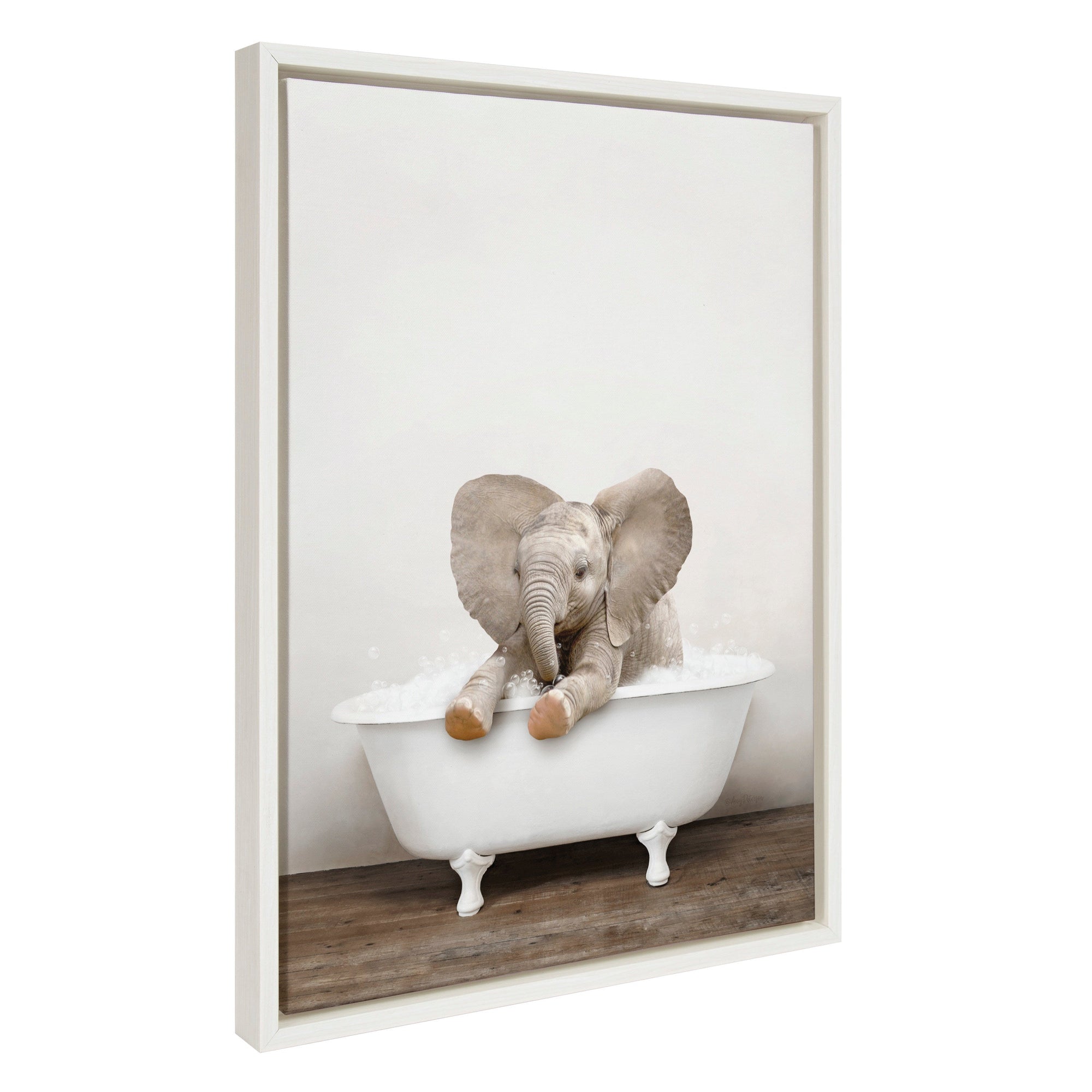 Sylvie Baby Elephant No 6 in Rustic Bath Framed Canvas by kateandlaurel - main product image for Resin Society