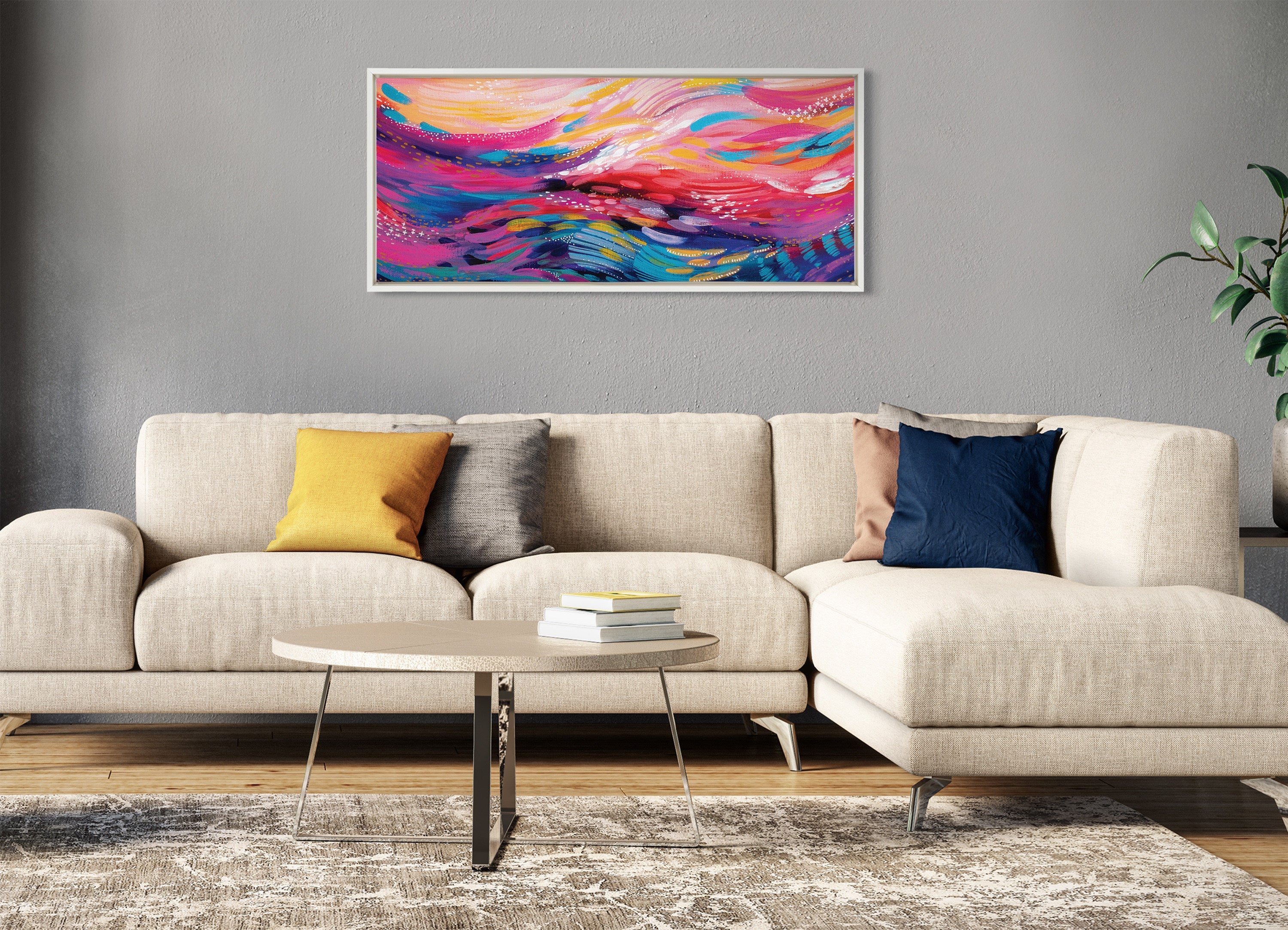 Sylvie Brush Strokes 90 Framed Canvas by kateandlaurel - product image 10 for Resin Society