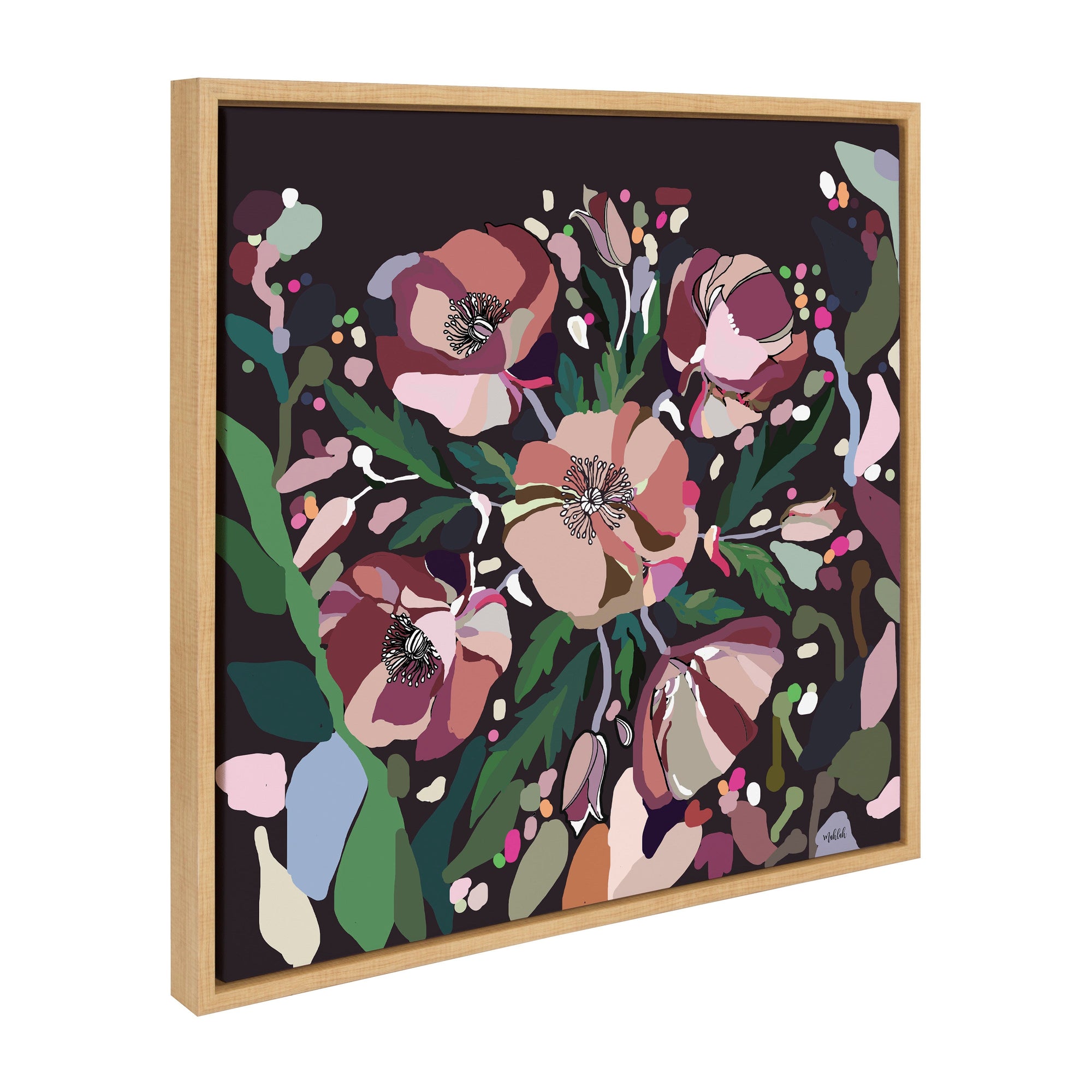 Sylvie Flowers abstract floral framed canvas art hanging on white wall