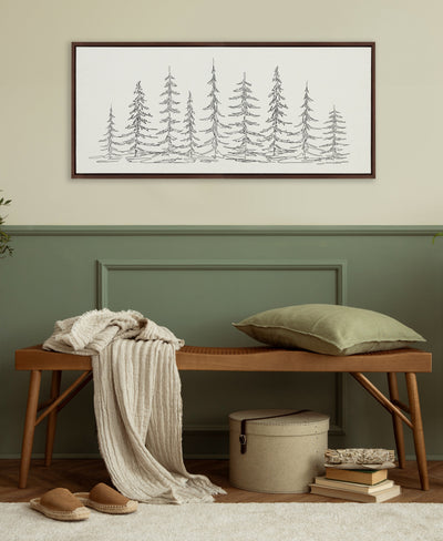 Sylvie Minimalist Evergreen Trees Sketch Framed Canvas