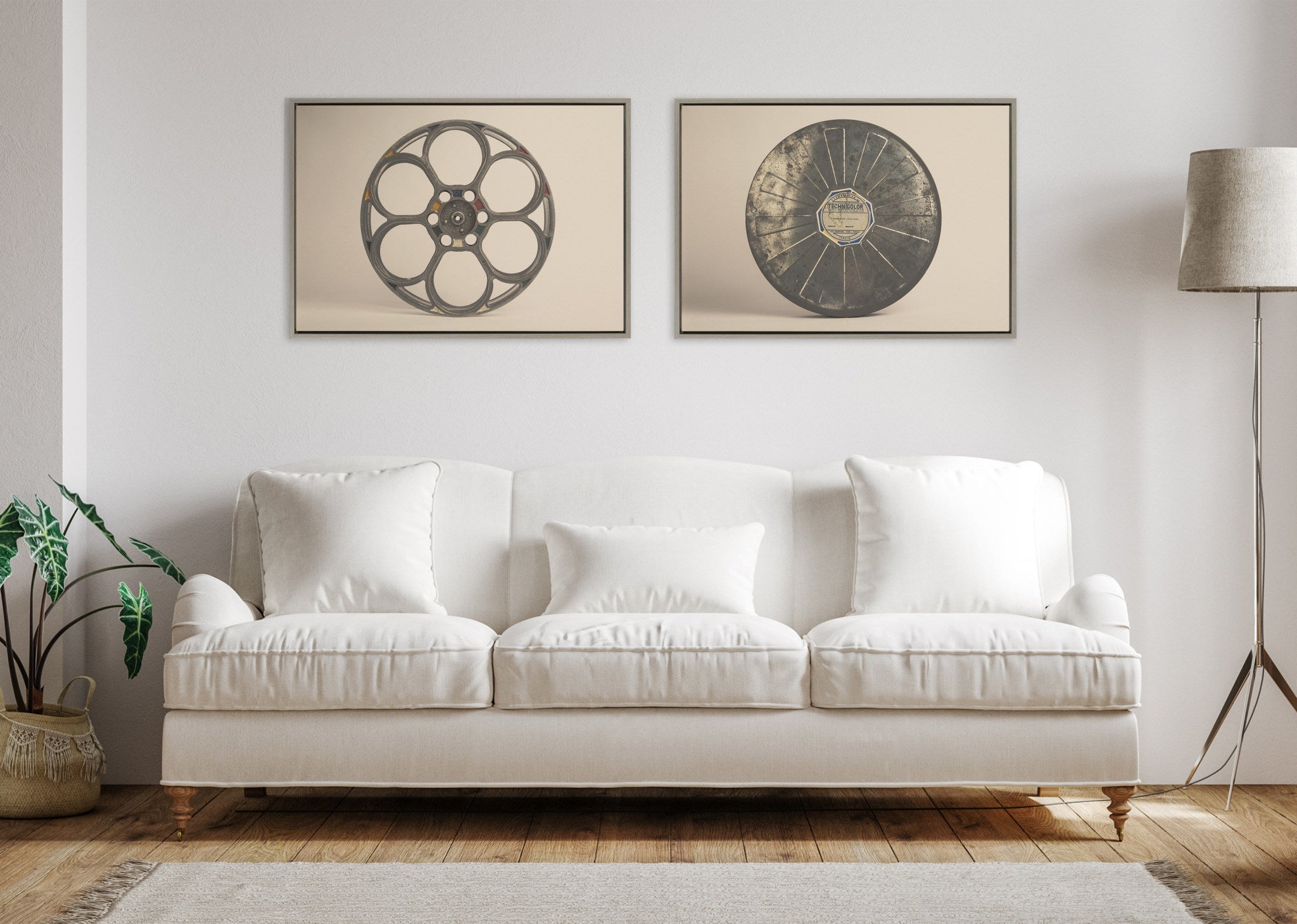 Sylvie Movie Tin and Movie Reel Sepia Framed Canvas Art Set by Saint and Sailor Studios