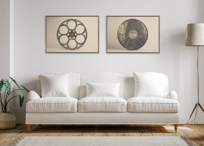 Sylvie Movie Tin and Movie Reel Sepia Framed Canvas Art Set by Saint and Sailor Studios