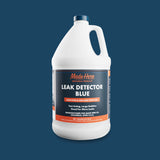 White plastic gallon jug with a blue label reading 'Leak Detector Blue' and orange accents, designed for HVAC and gas leak detection.