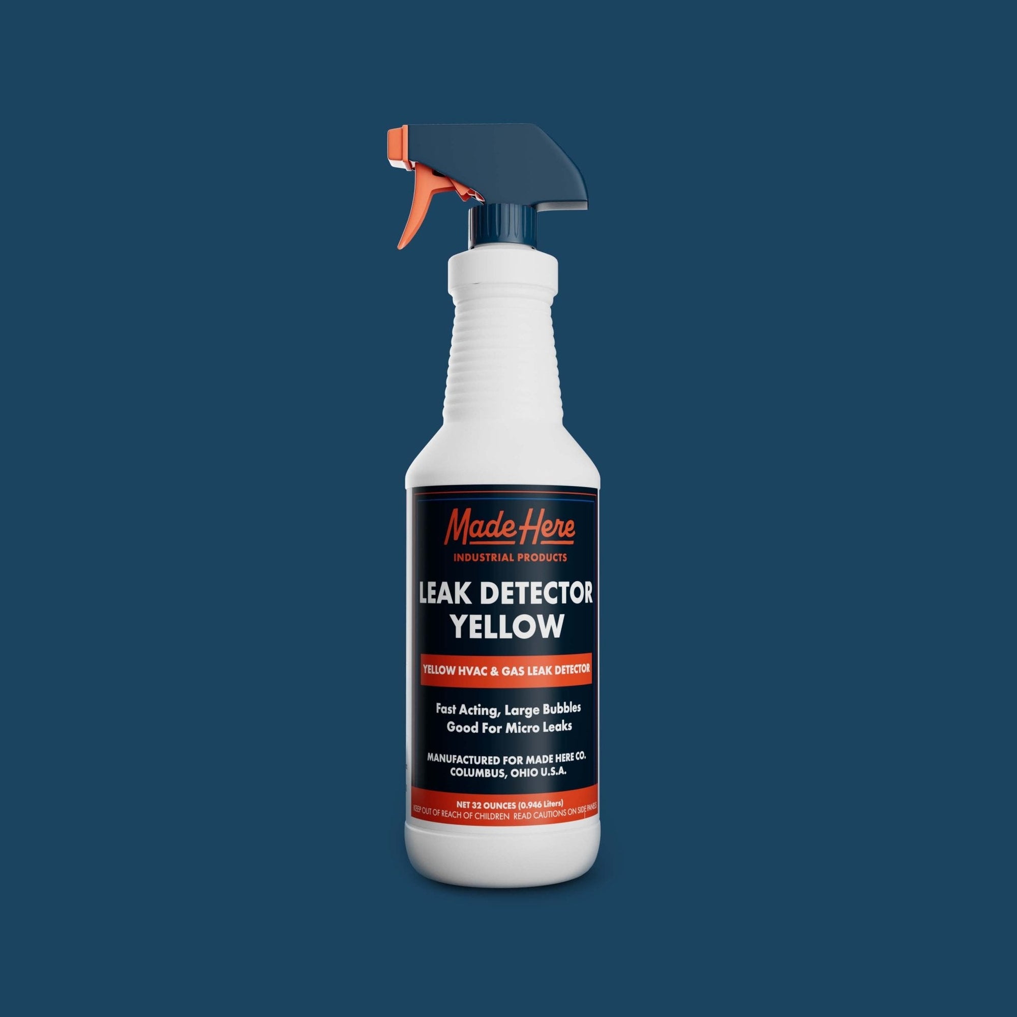 Made Here Co. Leak Detector Yellow in a 32 oz bright yellow bottle with black and red label