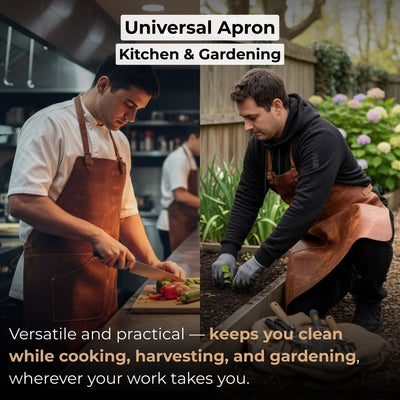 Handcrafted leather work apron with adjustable straps and front pockets by Sharky Forged Steel Tools