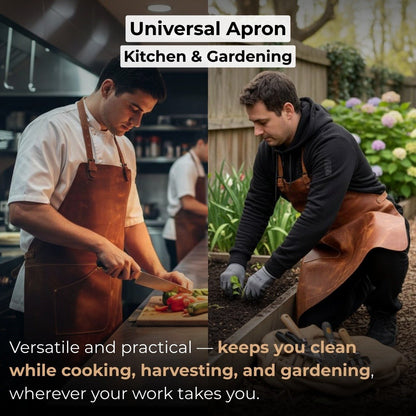 Handcrafted leather work apron with adjustable straps and front pockets by Sharky Forged Steel Tools