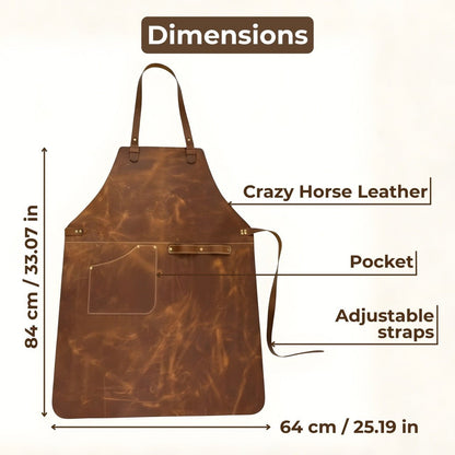 Handcrafted leather work apron with adjustable straps and front pockets by Sharky Forged Steel Tools