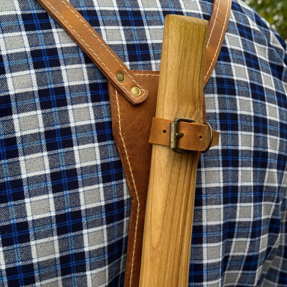 Leather axe case with adjustable shoulder straps by Sharky Forged Steel Tools