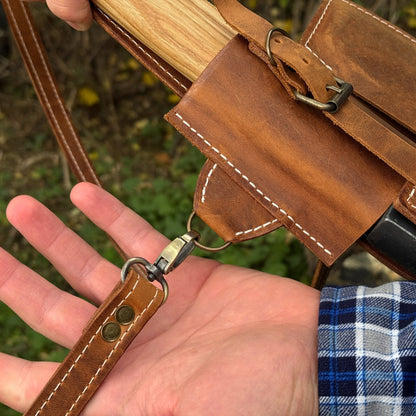 Leather axe case with adjustable shoulder straps by Sharky Forged Steel Tools