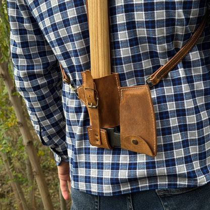 Leather axe case with adjustable shoulder straps by Sharky Forged Steel Tools