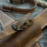 Leather axe case with adjustable shoulder straps by Sharky Forged Steel Tools