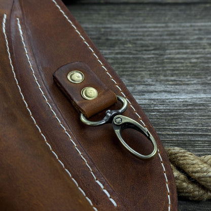 Leather Belt Tool Pouch made from Crazy Horse leather with adjustable strap and multiple compartments