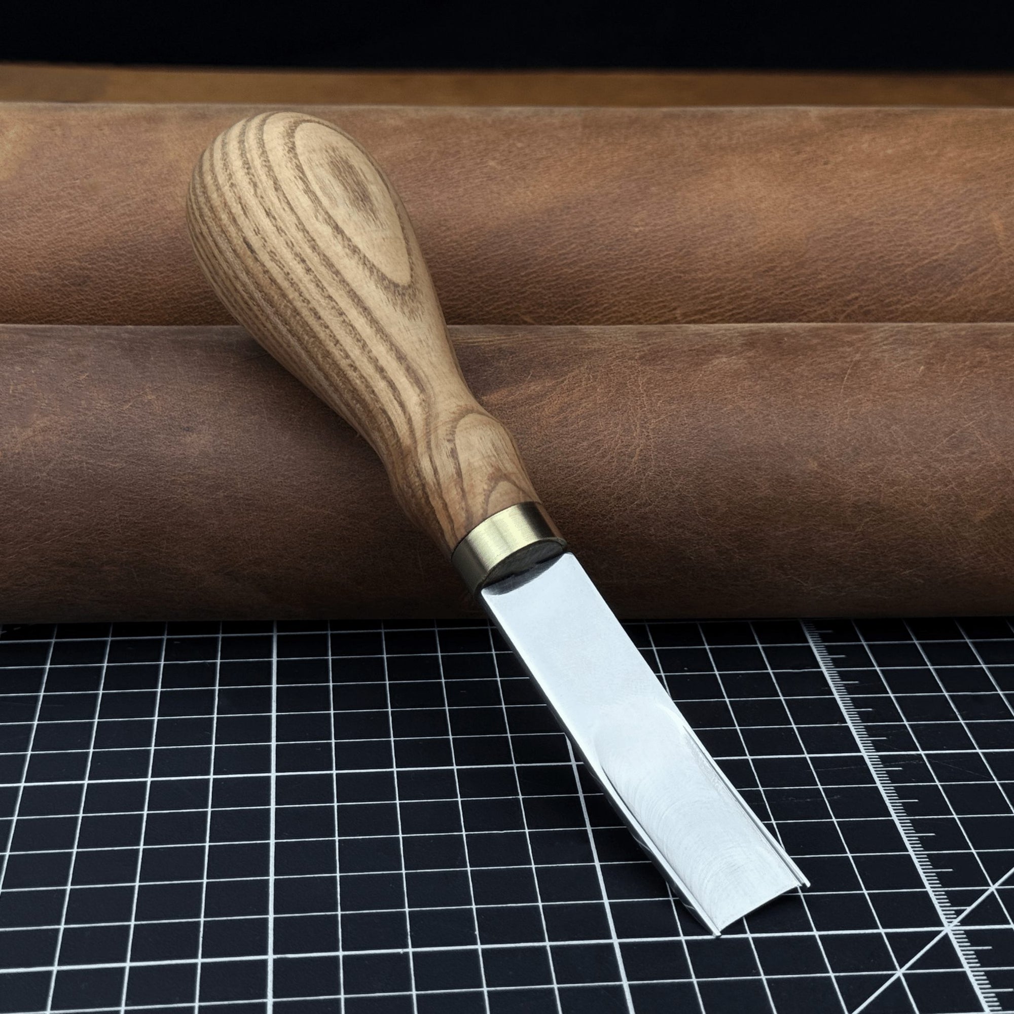 Leather Edge Skiver tool with Ash wood handle and polished steel blade