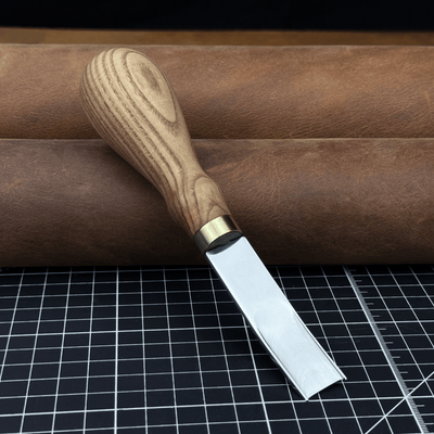 Leather Edge Skiver tool with Ash wood handle and polished steel blade