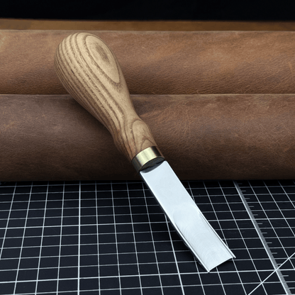 Leather Edge Skiver tool with Ash wood handle and polished steel blade