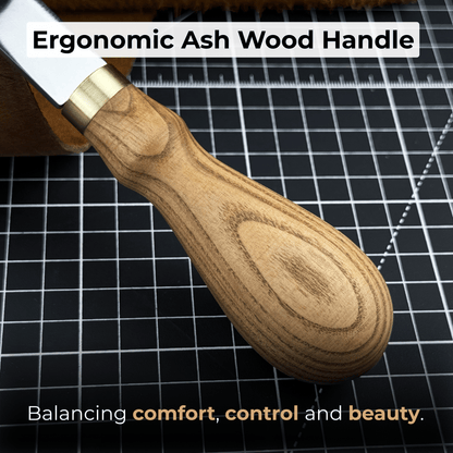 Leather Edge Skiver tool with Ash wood handle and polished steel blade
