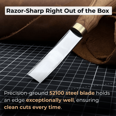 Leather Edge Skiver tool with Ash wood handle and polished steel blade