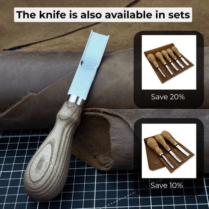 Leather Edge Skiver tool with Ash wood handle and polished steel blade