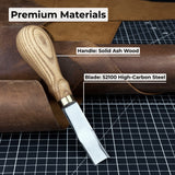Leather Edge Skiver tool with Ash wood handle and polished steel blade