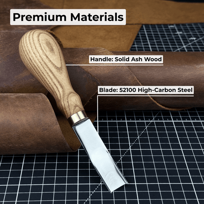 Leather Edge Skiver tool with Ash wood handle and polished steel blade