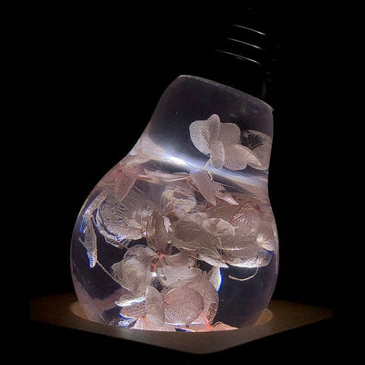 EP Light Pink Hydrangea handcrafted resin LED bulb in a lamp