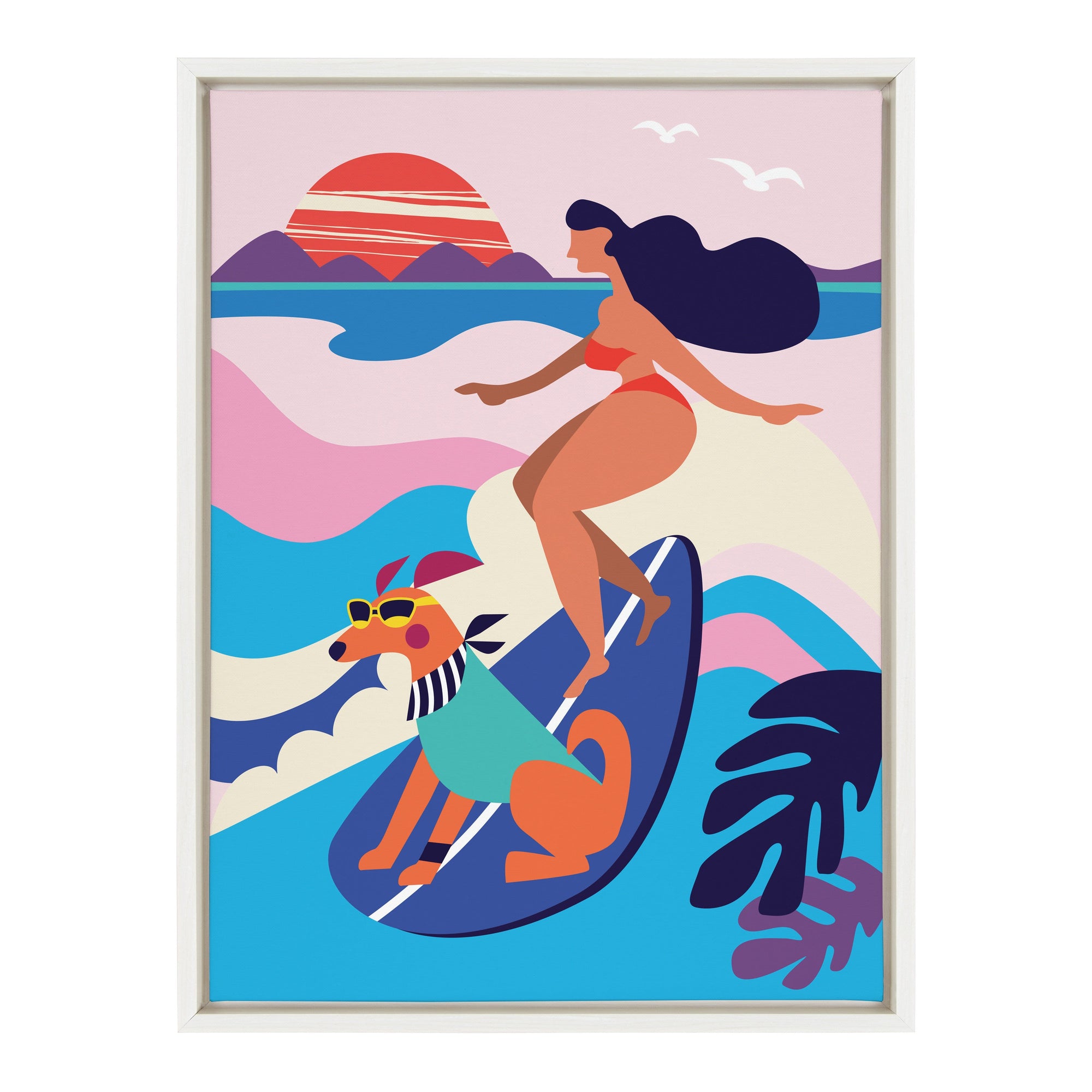 Sylvie Mid Century Modern Surf Dog Framed Canvas by kateandlaurel - main product image for Resin Society