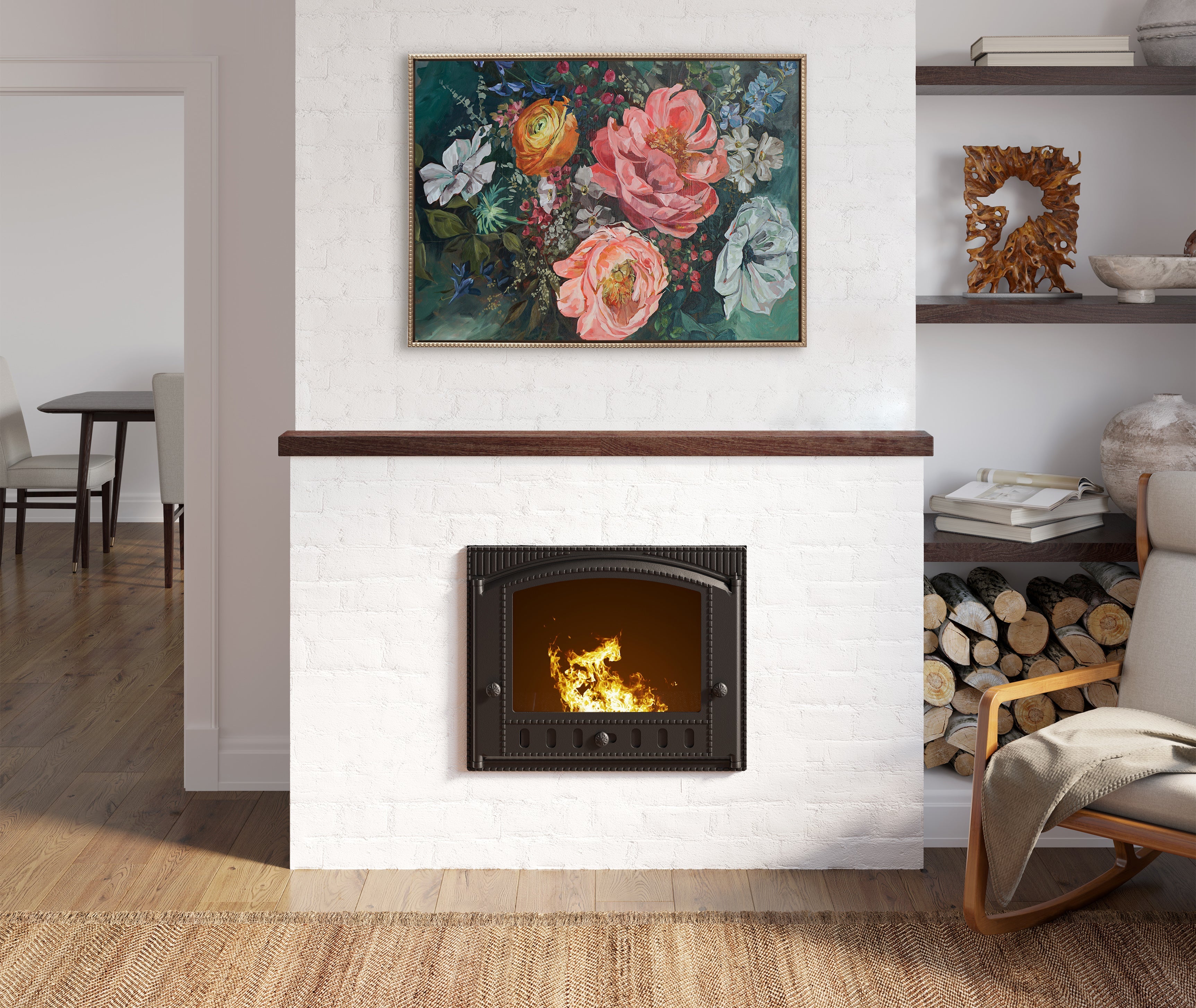 Sylvie Beaded AQ Peony Bouquet Framed Canvas by Annie Quigley