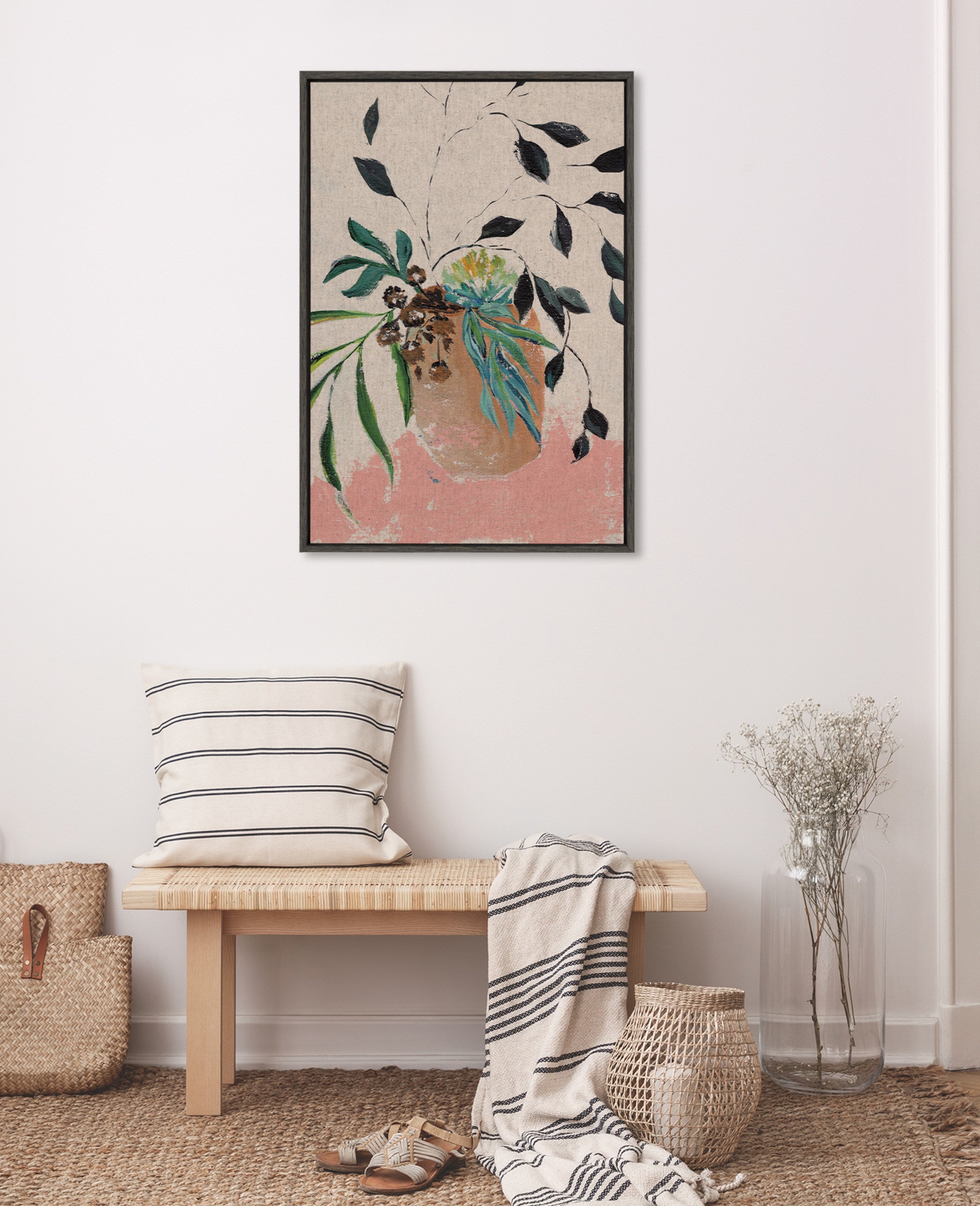 Sylvie Wild Foliage | Neutral Linen Framed Canvas by Nikita Jariwala