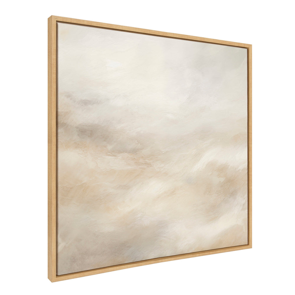 Framed abstract canvas art in white beige tones with tonal sage and emerald forest green landscape