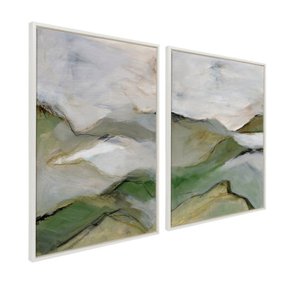Sylvie Whispers of the Hills 1 and 2 framed canvas art set showing abstract mountain landscapes in soft, painterly strokes