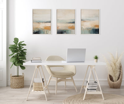 Sylvie Blue Beach Ocean Coastal Abstract Framed Canvas Art Set by The Creative Bunch Studio