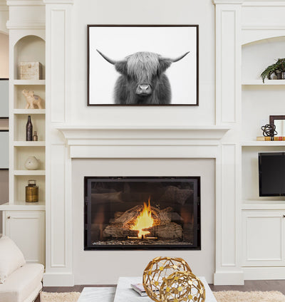 Sylvie Hey Dude Highland Cow BW Framed Canvas by The Creative Bunch Studio
