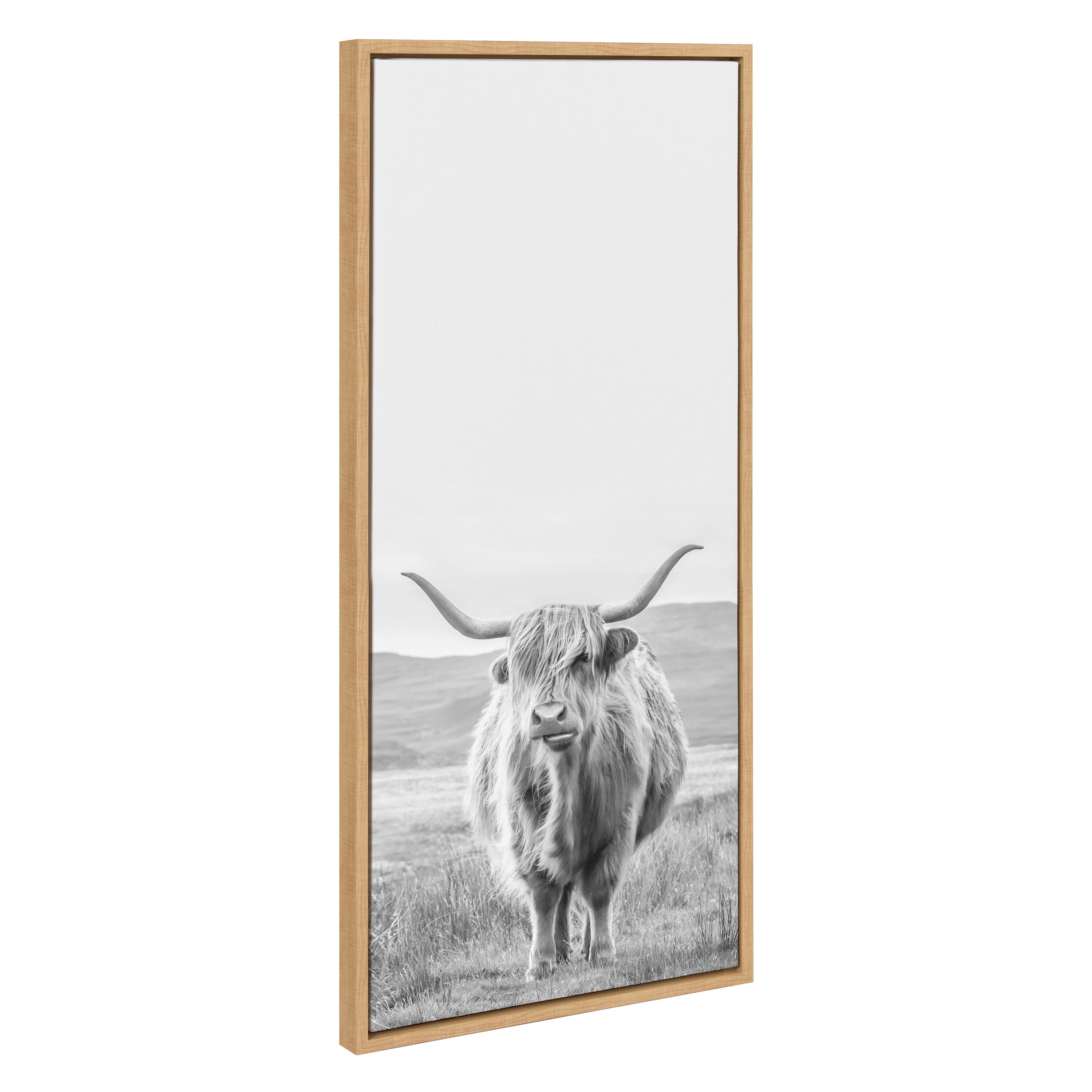 Sylvie Highland Cow Mountain Landscape Black and White Framed Canvas by by kateandlaurel - main product image for Resin Society