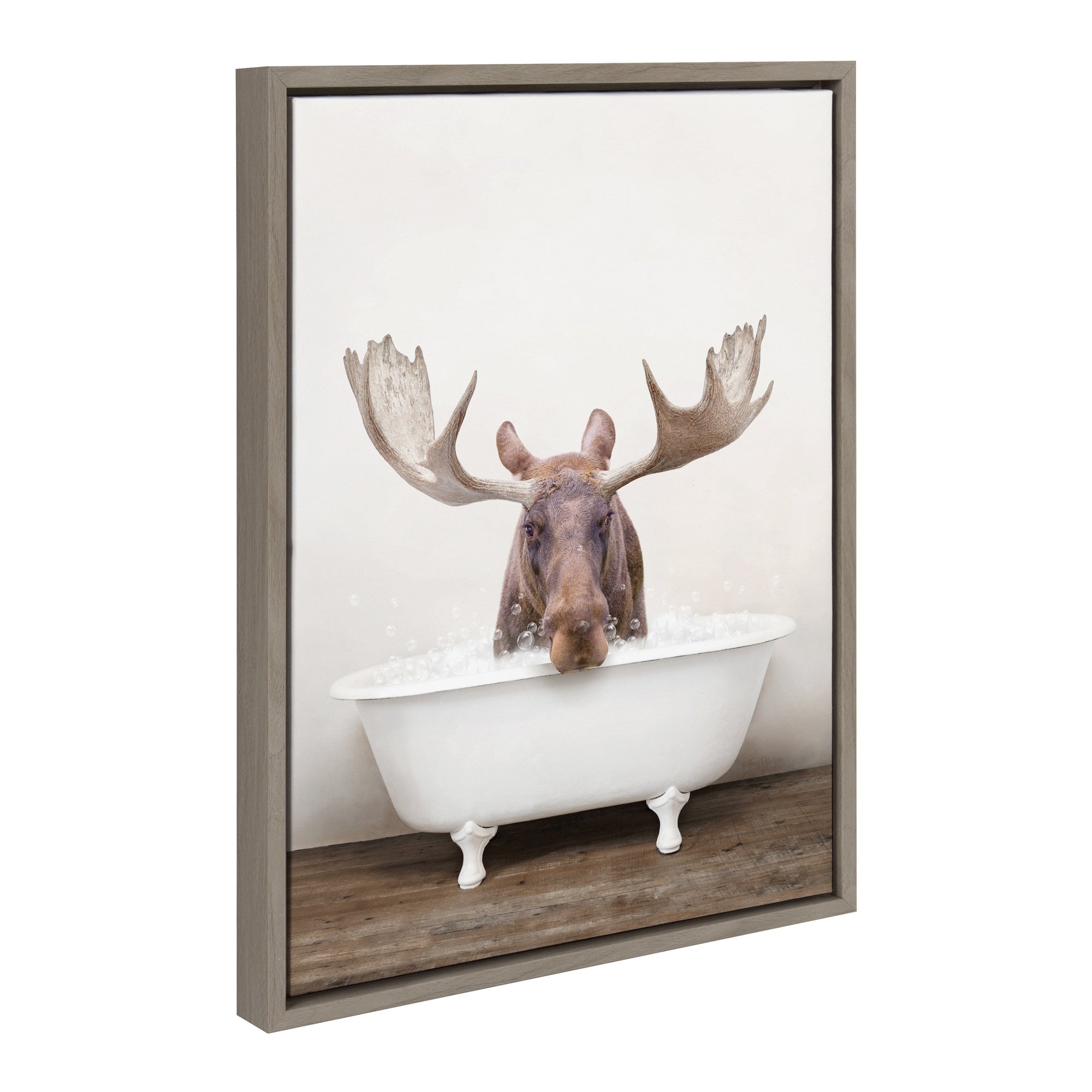 Sylvie Moose Rustic Bubble Bath Framed Canvas by kateandlaurel - main product image for Resin Society