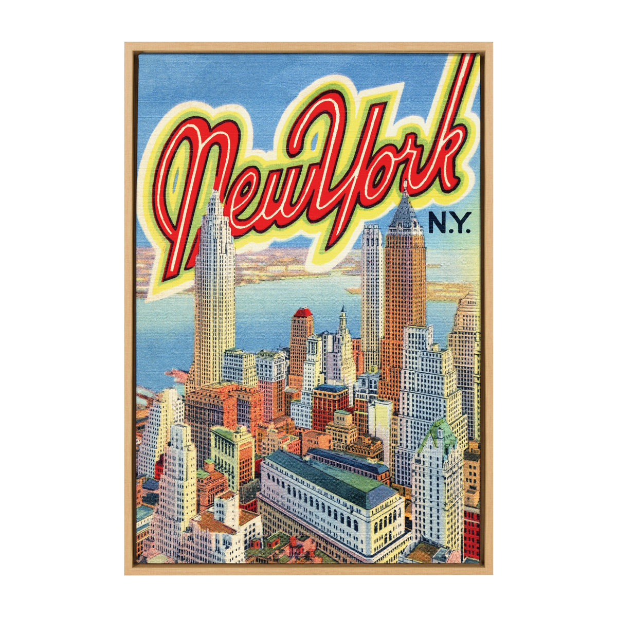 Sylvie New York NY Vintage Travel Postcard Framed Canvas by Corinna Buchholz of Piddix