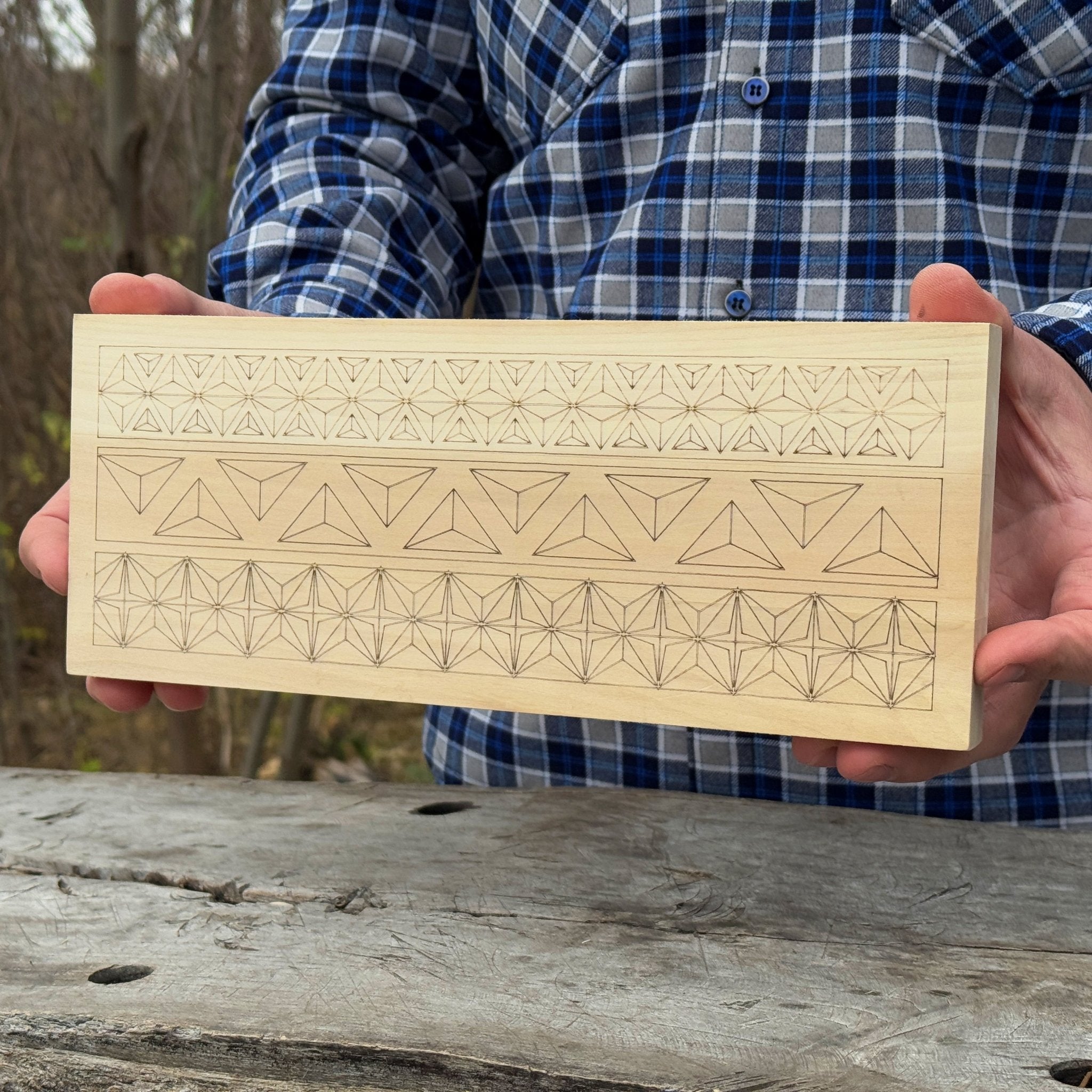 Linden wood carving board with double-sided pre-drawn patterns by Sharky Forged Steel Tools