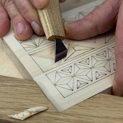Linden wood carving board with double-sided pre-drawn patterns by Sharky Forged Steel Tools