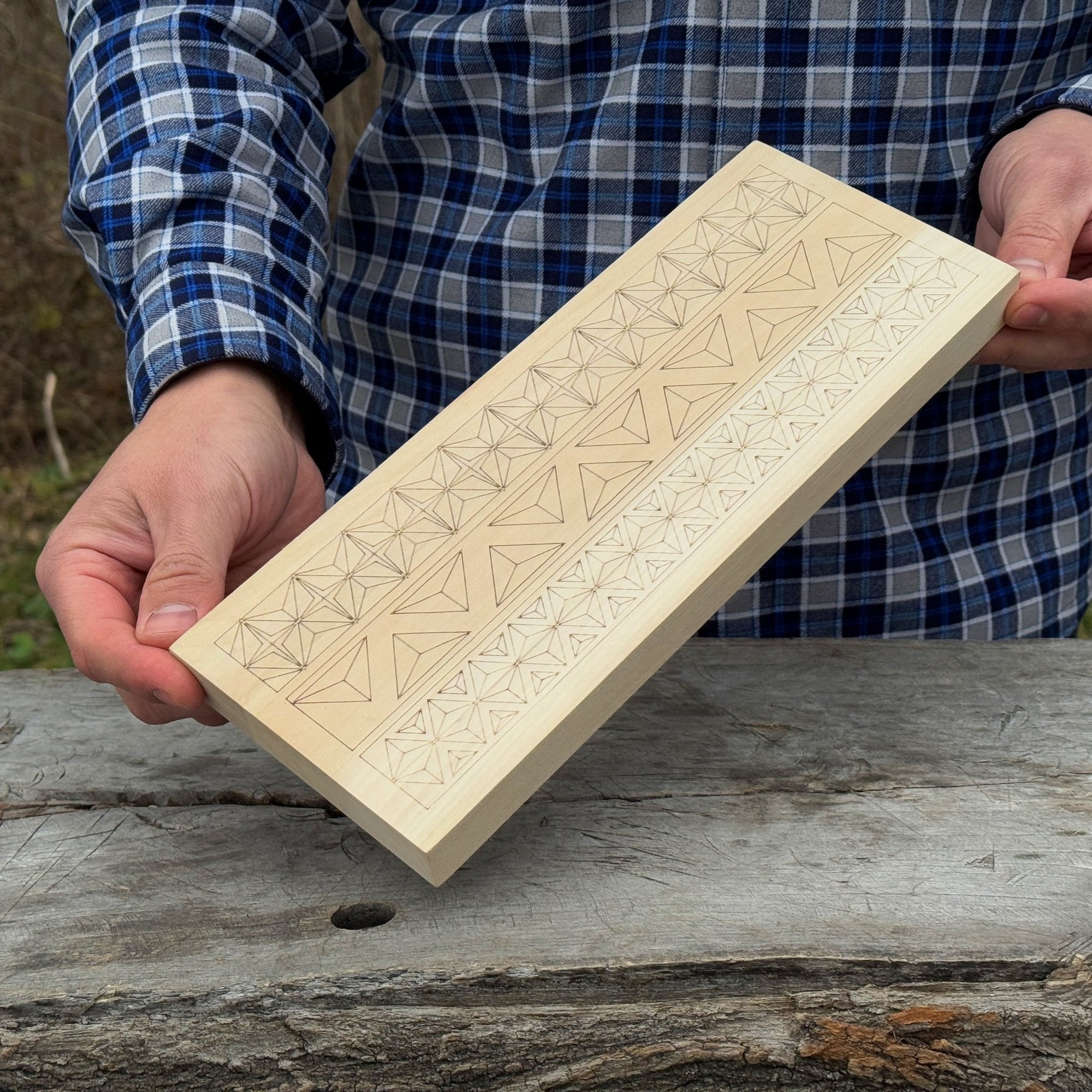 Linden wood carving board with double-sided pre-drawn patterns by Sharky Forged Steel Tools