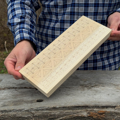 Linden wood carving board with double-sided pre-drawn patterns by Sharky Forged Steel Tools