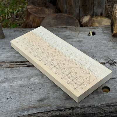 Linden wood carving board with double-sided pre-drawn patterns by Sharky Forged Steel Tools