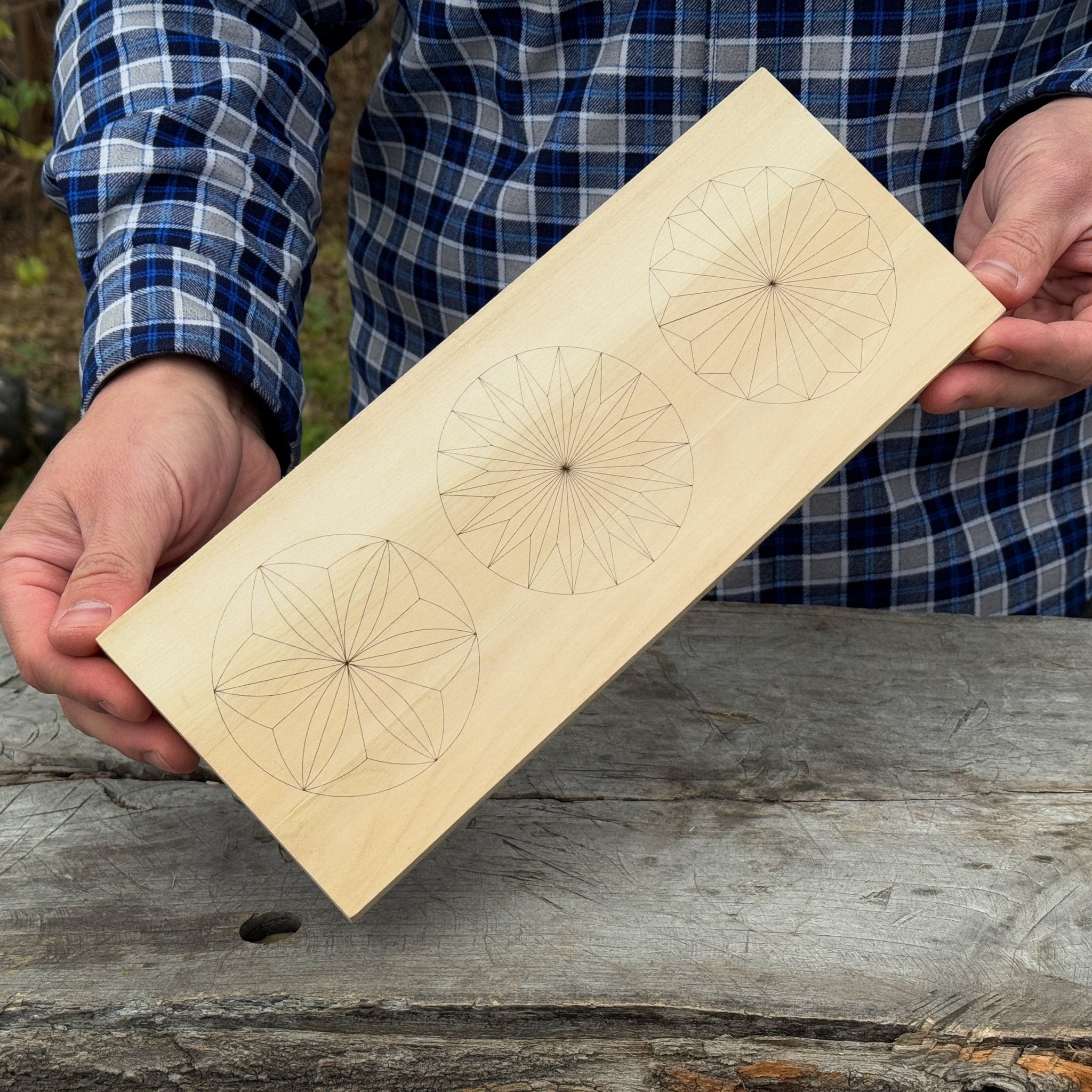 Linden wood carving board with double-sided pre-drawn patterns by Sharky Forged Steel Tools