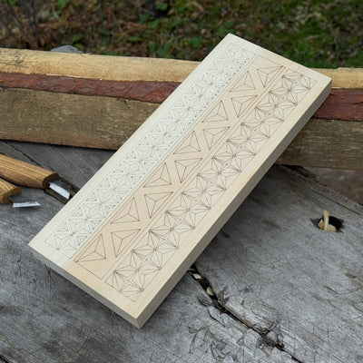 Linden wood carving board with double-sided pre-drawn patterns by Sharky Forged Steel Tools