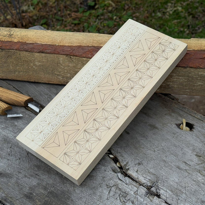 Linden wood carving board with double-sided pre-drawn patterns by Sharky Forged Steel Tools