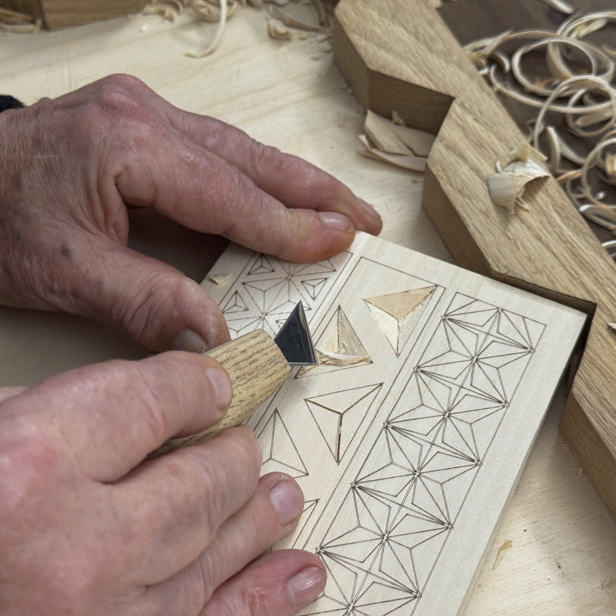 Linden wood carving board with double-sided pre-drawn patterns by Sharky Forged Steel Tools