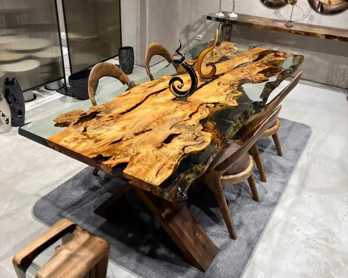 Solid Linden Wood Natural Look Epoxy Resin Side Dining Table by Gizz - main product image for Resin Society